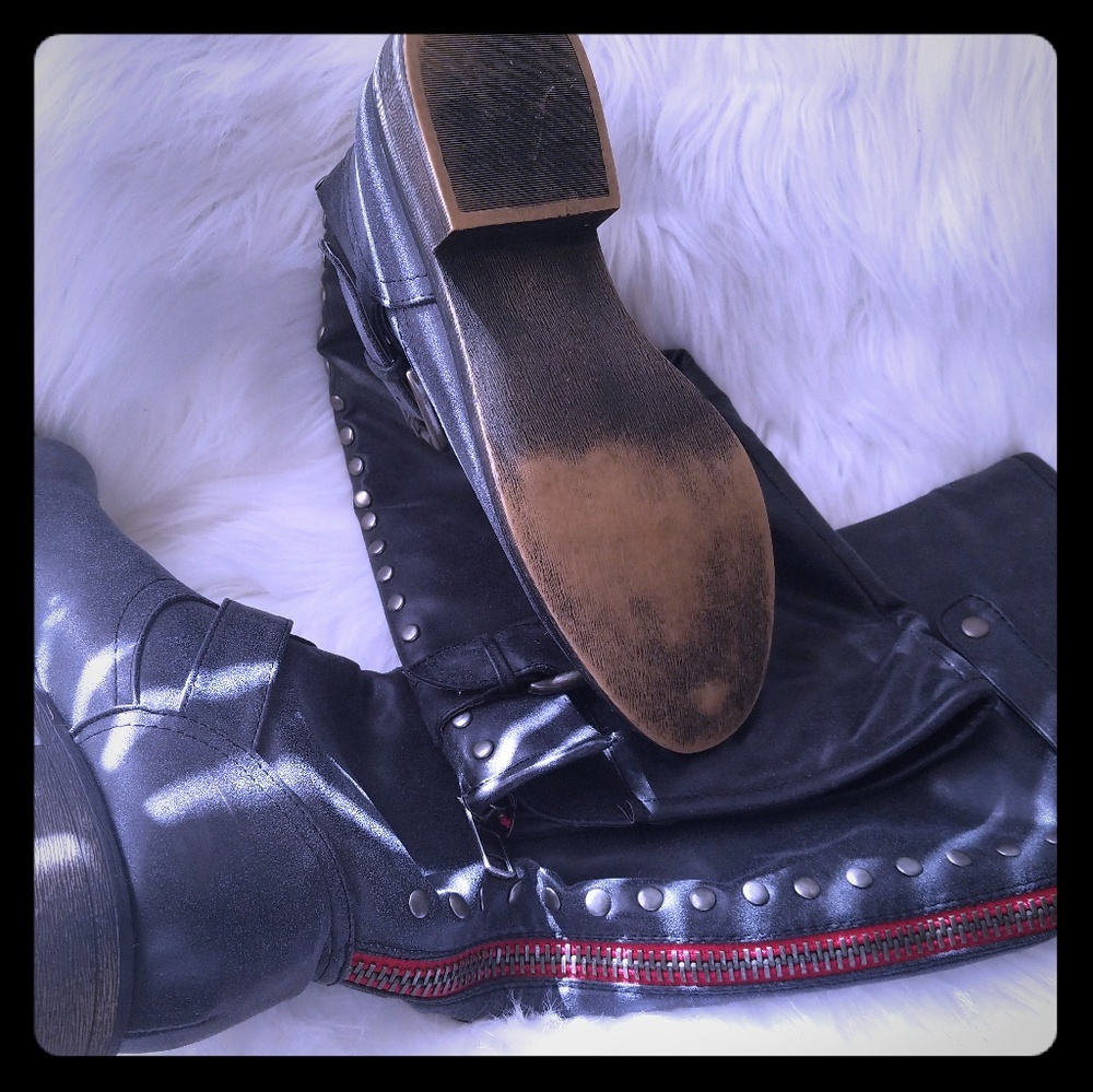 Charcoal grey knee high boots